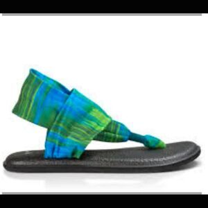 Sanuk Women's Yoga Sling 2 Sandals Navy Green Multi Stripes Size 10